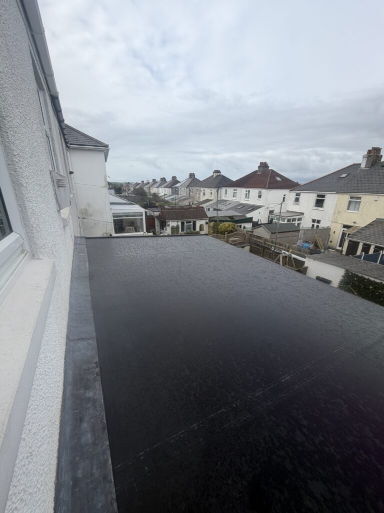 Newly installed Epdm rubber roof on a lean too conservatory in Plymouth UK